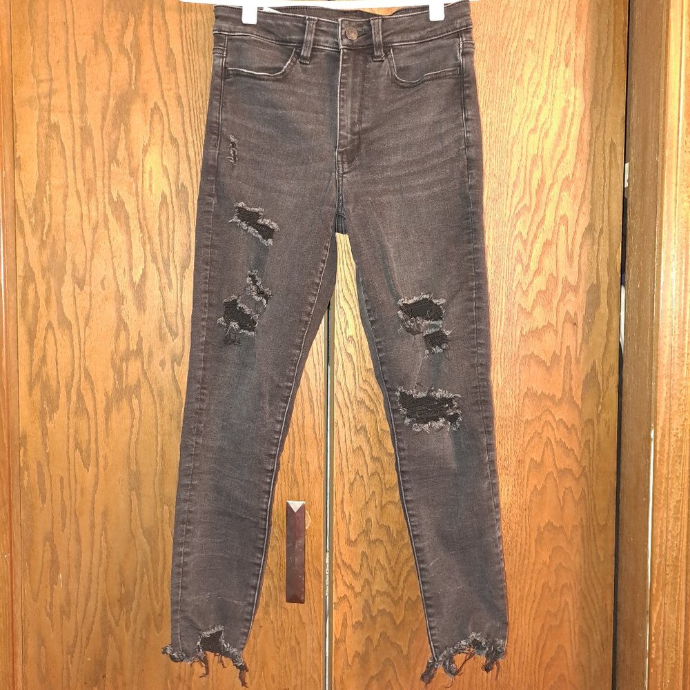 American Eagle Distressed High Rise Jegging Crop Jeans Sz 6 Next Level Stretch - Picture 1 of 9